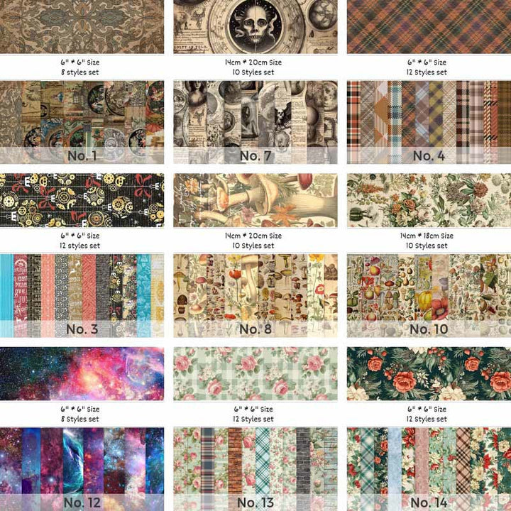 Vintage Theme Paper Set Decorative Scrapbook Journaling Backing Paper