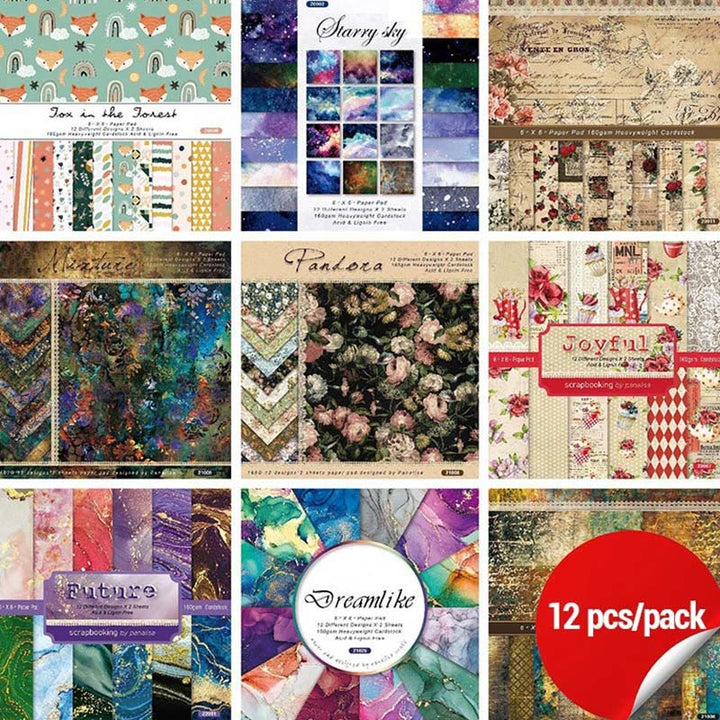 12pcs Pack Vintage Paper Decorative Scrapbook Journaling Backing Paper