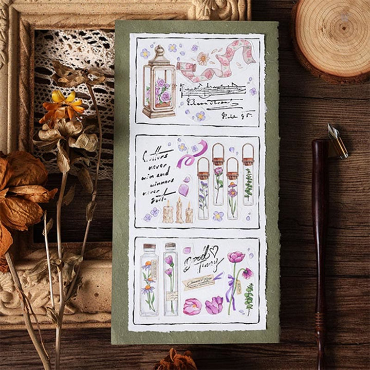 Flowers In Bottle Series Sticker Tape For Journal Decor