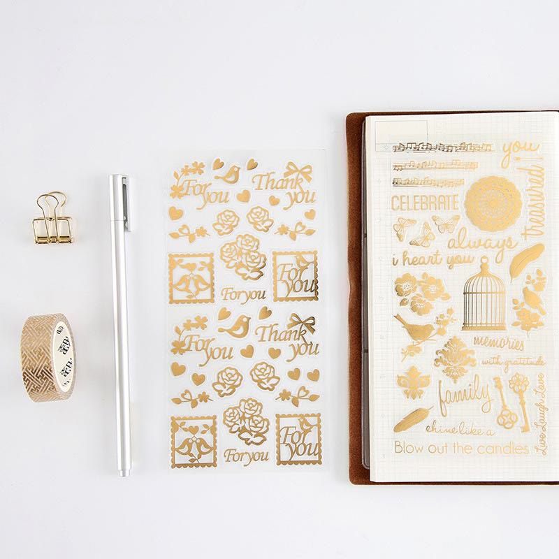 Gold Diary Series PVC Sticker For Journal Decor