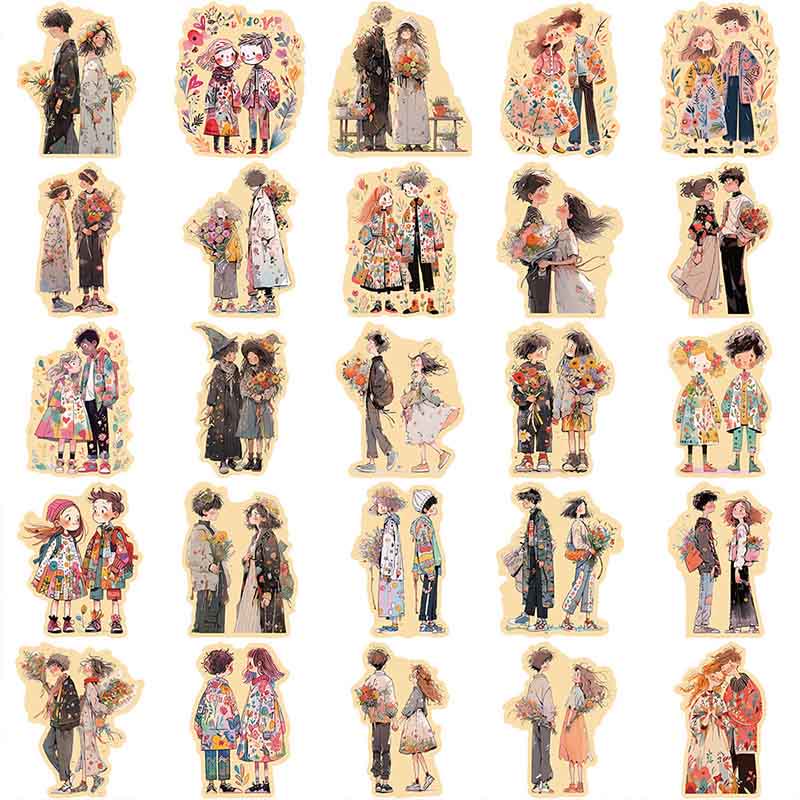 50pcs Cartoon Image Couple Series Sticker For DIY Journal Decor