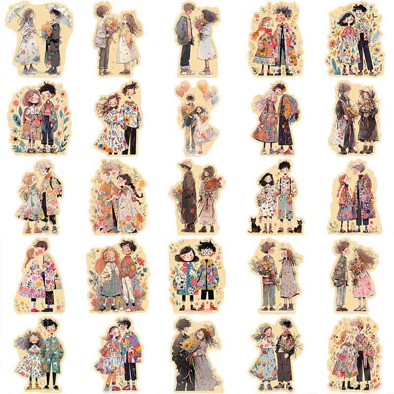 50pcs Cartoon Image Couple Series Sticker For DIY Journal Decor