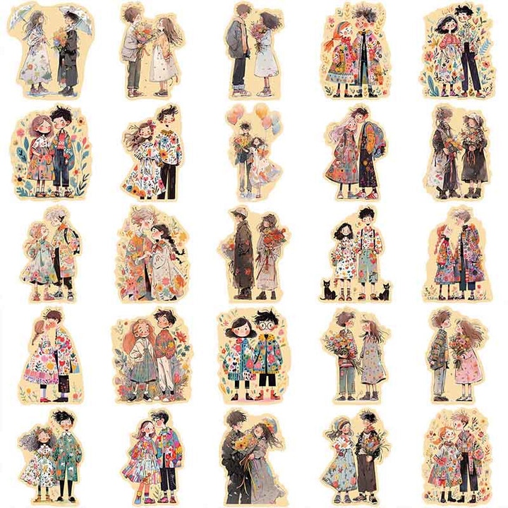 50pcs Cartoon Image Couple Series Sticker For DIY Journal Decor