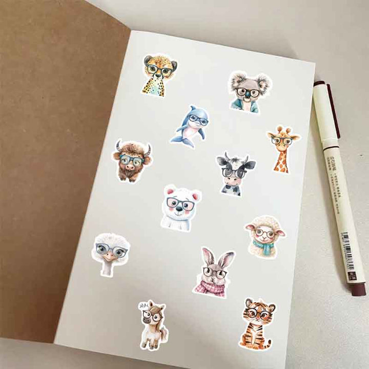 Cartoon Animals With Glasses Series Sticker For DIY Journal Decor