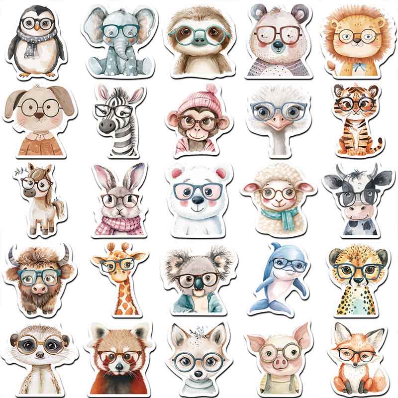 Cartoon Animals With Glasses Series Sticker For DIY Journal Decor