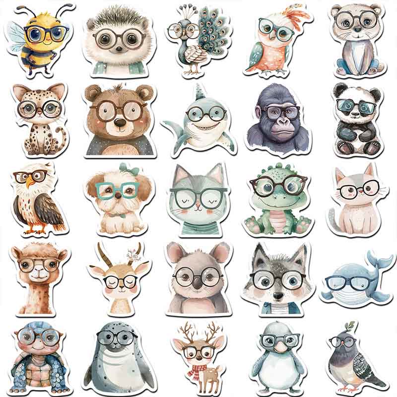 Cartoon Animals With Glasses Series Sticker For DIY Journal Decor