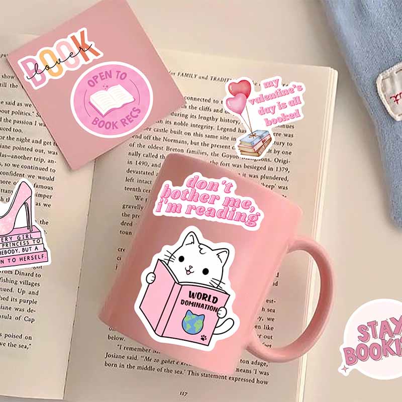 50pcs Pink Reading Graffiti Series Bookish Sticker For DIY Journal Decor