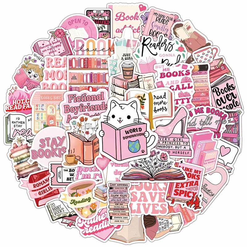 50pcs Pink Reading Graffiti Series Bookish Sticker For DIY Journal Decor