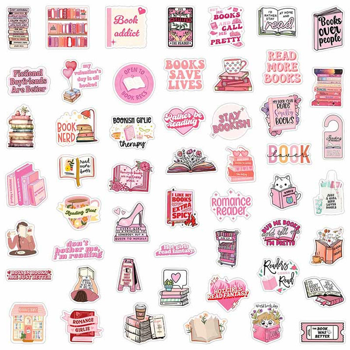 50pcs Pink Reading Graffiti Series Bookish Sticker For DIY Journal Decor