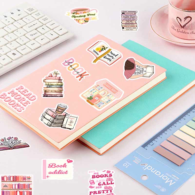 50pcs Pink Reading Graffiti Series Bookish Sticker For DIY Journal Decor