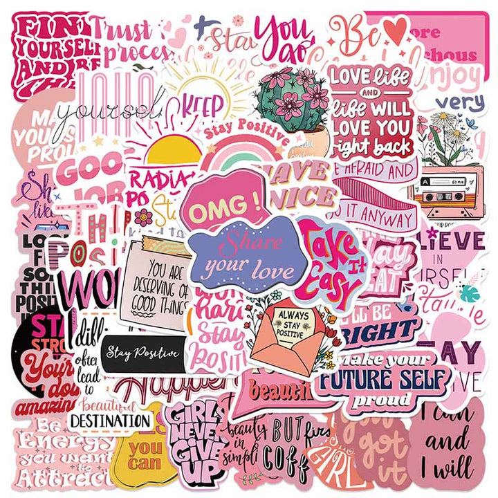 50pcs Pink Inspirationa Series Bookish Sticker For DIY  Journal Decor