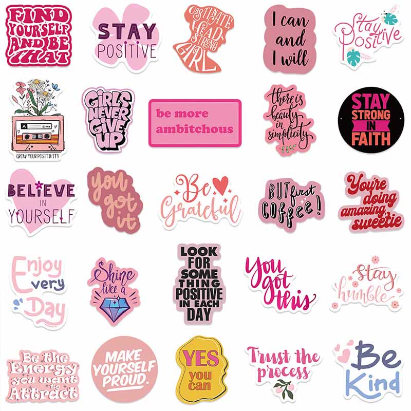 50pcs Pink Inspirationa Series Bookish Sticker For DIY  Journal Decor