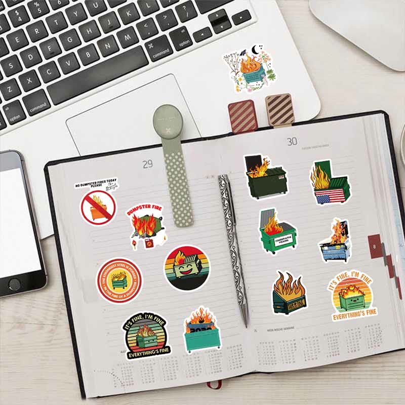 60pcs Dumpster Fire Series Sticker For DIY Journal Decor