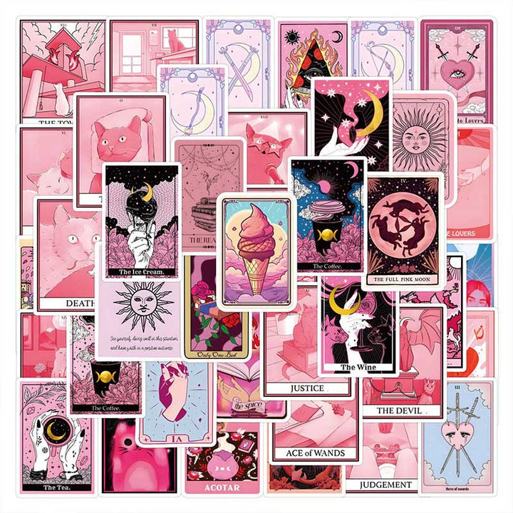 55pcs Pink Tarot Series Sticker For DIY Journal Decor