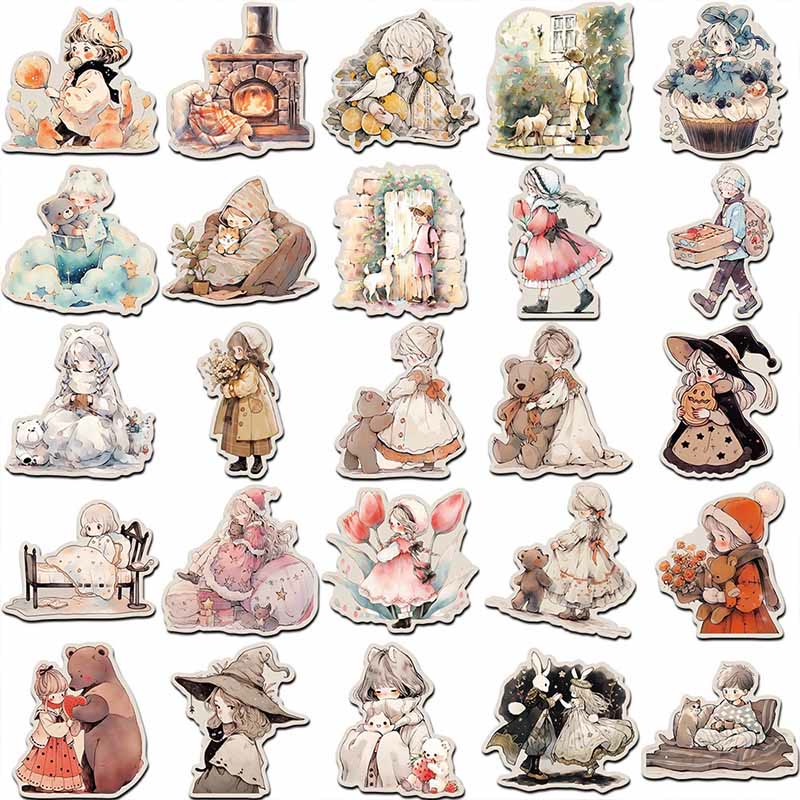 52pcs Cute Cartoon Girl Series Sticker For DIY Journal Decor