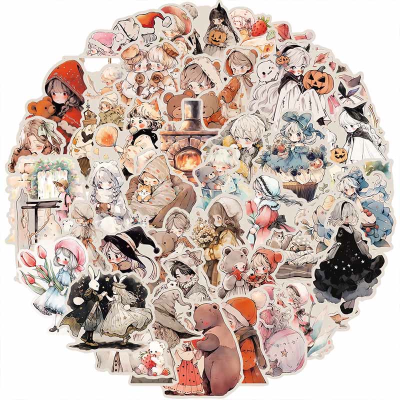 52pcs Cute Cartoon Girl Series Sticker For DIY Journal Decor