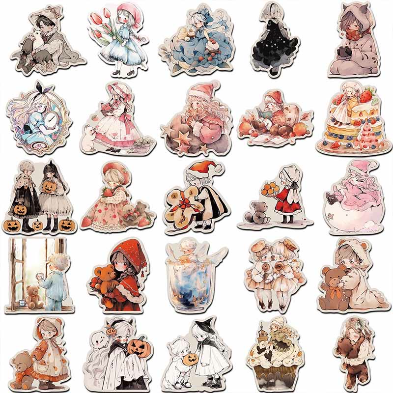 52pcs Cute Cartoon Girl Series Sticker For DIY Journal Decor