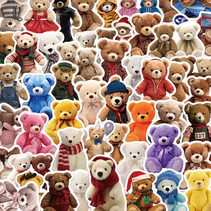 50pcs Cartoon Plush Bear Series Sticker For DIY Journal Decor