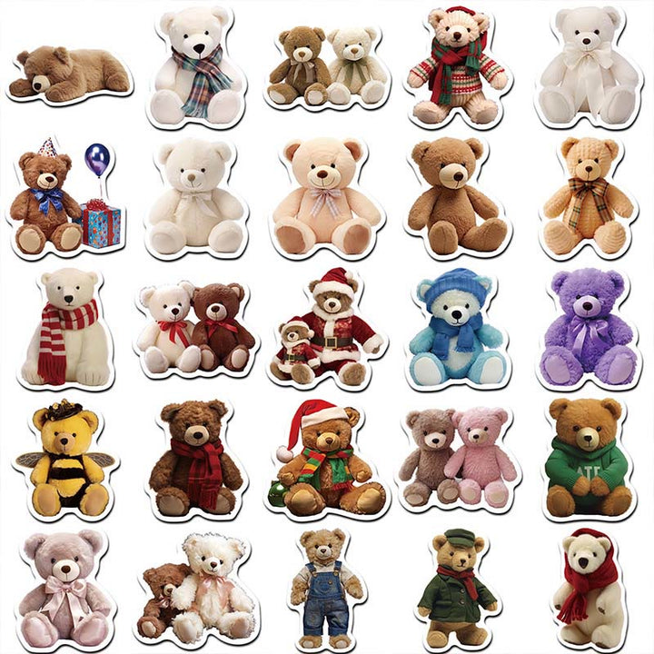 50pcs Cartoon Plush Bear Series Sticker For DIY Journal Decor