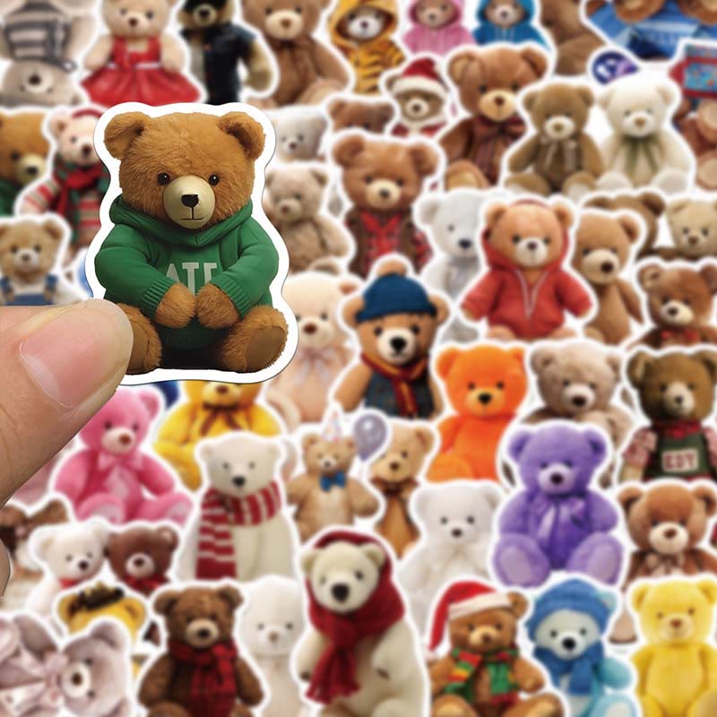 50pcs Cartoon Plush Bear Series Sticker For DIY Journal Decor