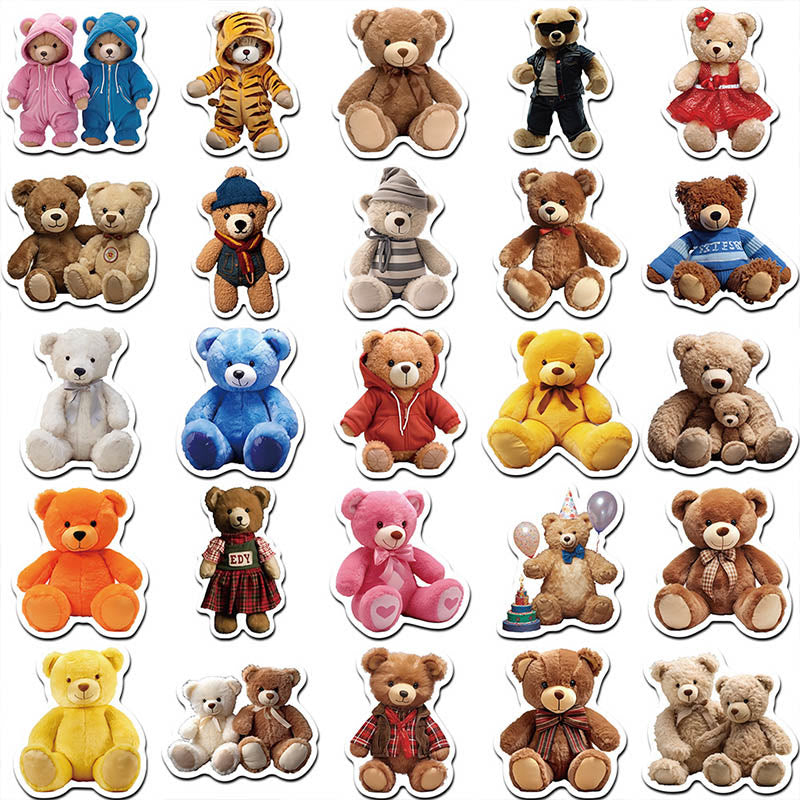 50pcs Cartoon Plush Bear Series Sticker For DIY Journal Decor