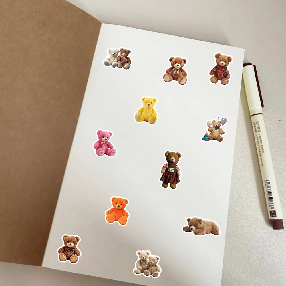 50pcs Cartoon Plush Bear Series Sticker For DIY Journal Decor