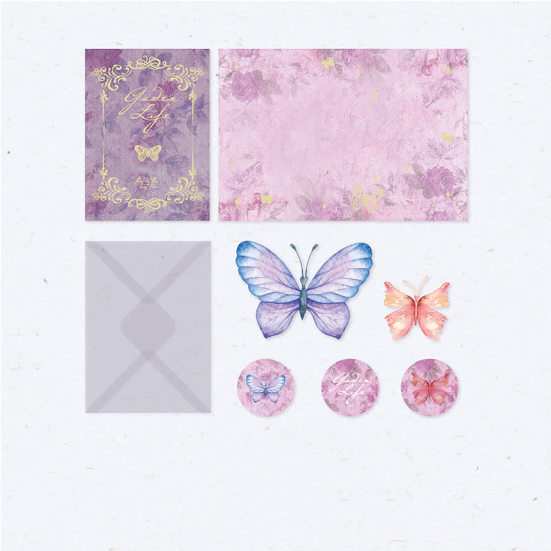 Flower Butterfly Footnote Series Postcard Romantic Style For Greeting