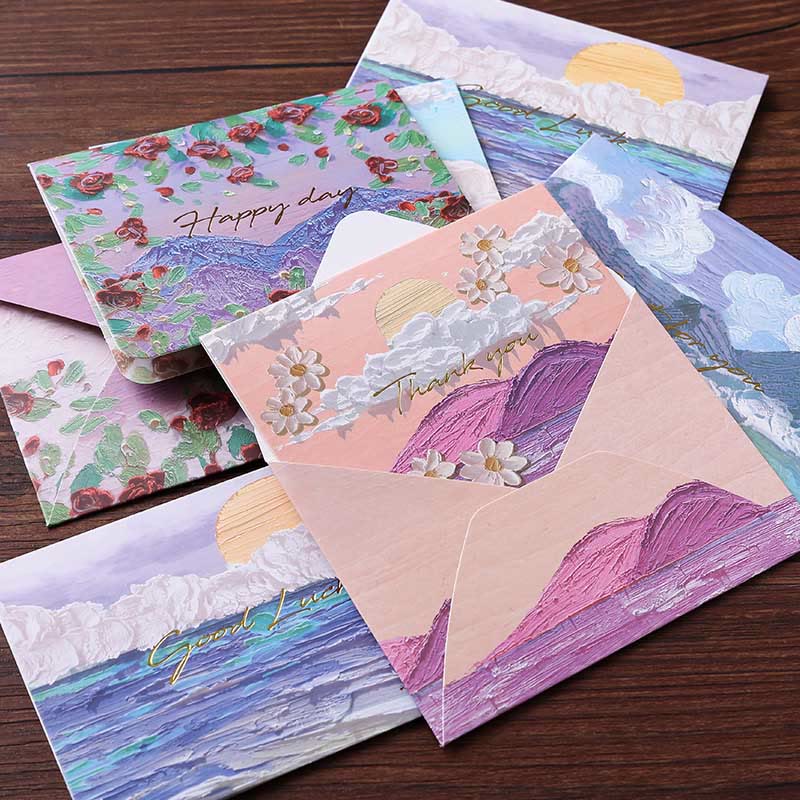 6pcs Rainbow Series Postcard Oil Painting Style For Greeting