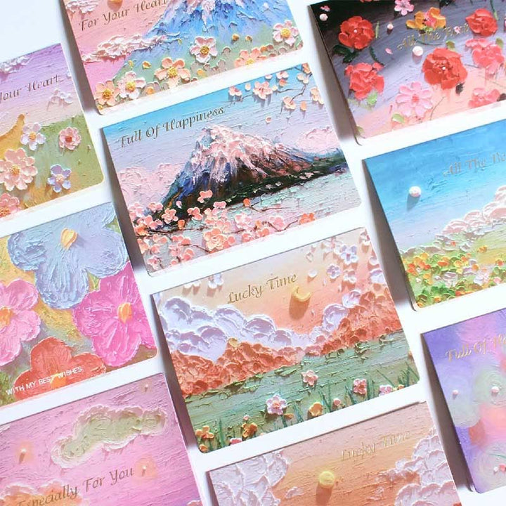 6pcs Oil Painting Series Postcard Envelope Set For Holiday Greeting