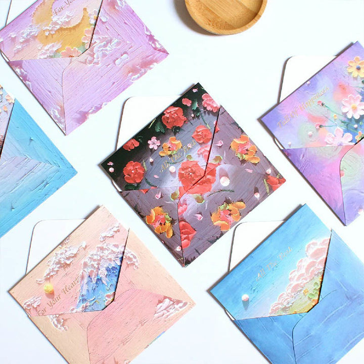 6pcs Oil Painting Series Postcard Envelope Set For Holiday Greeting