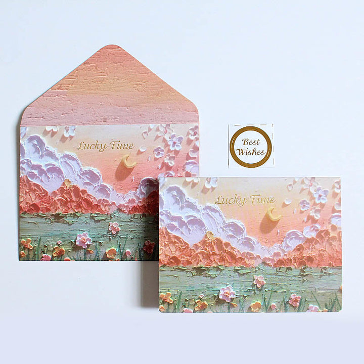 6pcs Oil Painting Series Postcard Envelope Set For Holiday Greeting