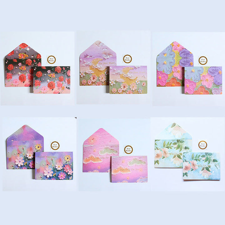 6pcs Oil Painting Series Postcard Envelope Set For Holiday Greeting