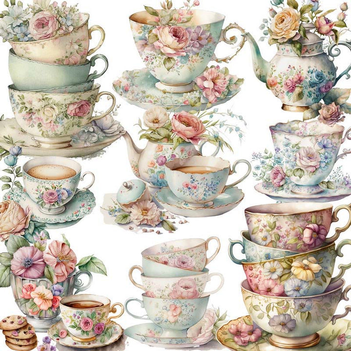 Vintage Tea Cup Series Sticker For DIY Journal Decor