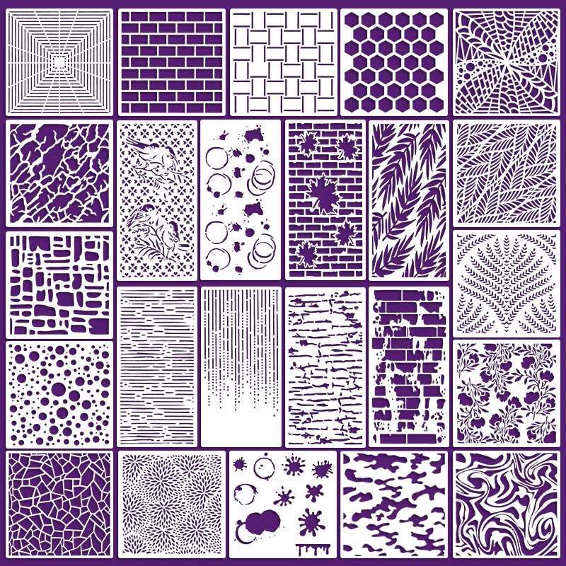 24pcs hollow out Texture Stencil For Painting Junk Journaling Supplies