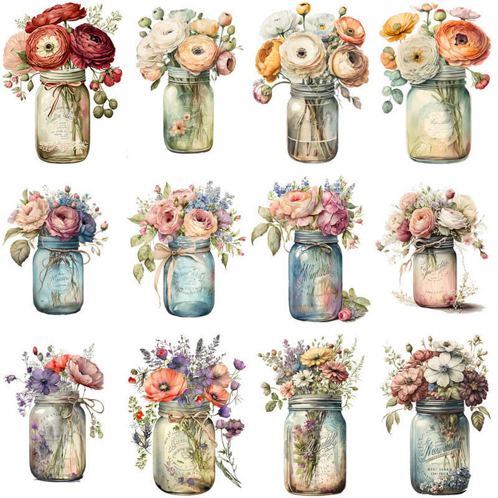 Flower Glass Bottle Series Sticker For DIY Journal Decor