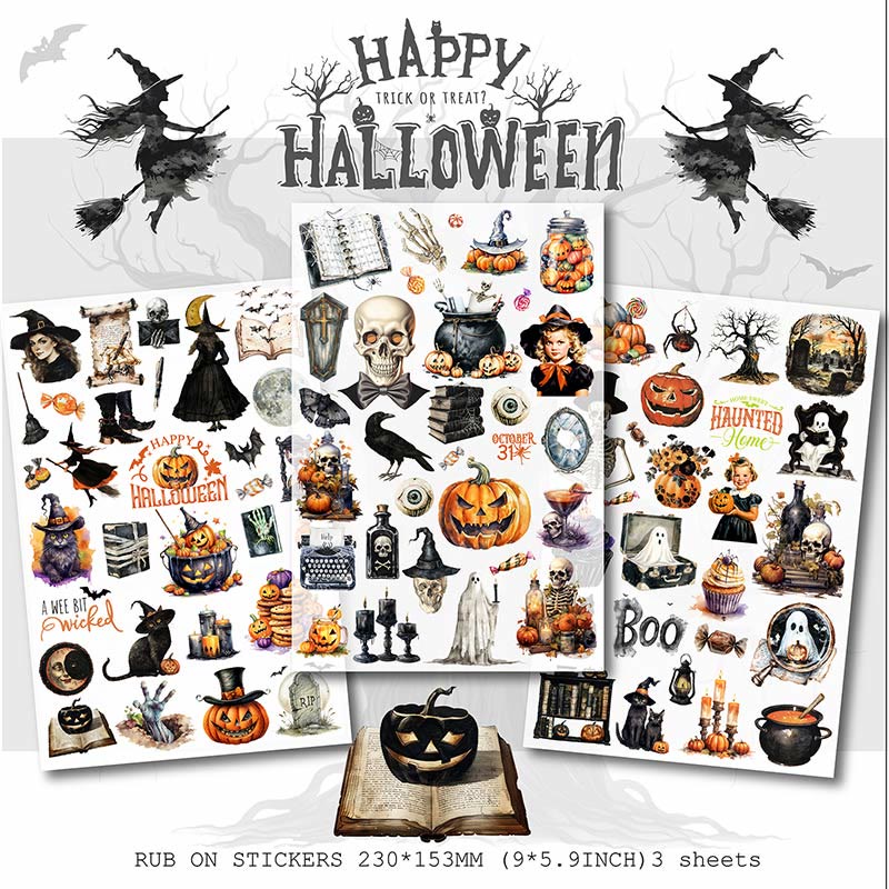 Halloween Pumpkin Series Rub On Sticker Transfer Sticker For Crafts