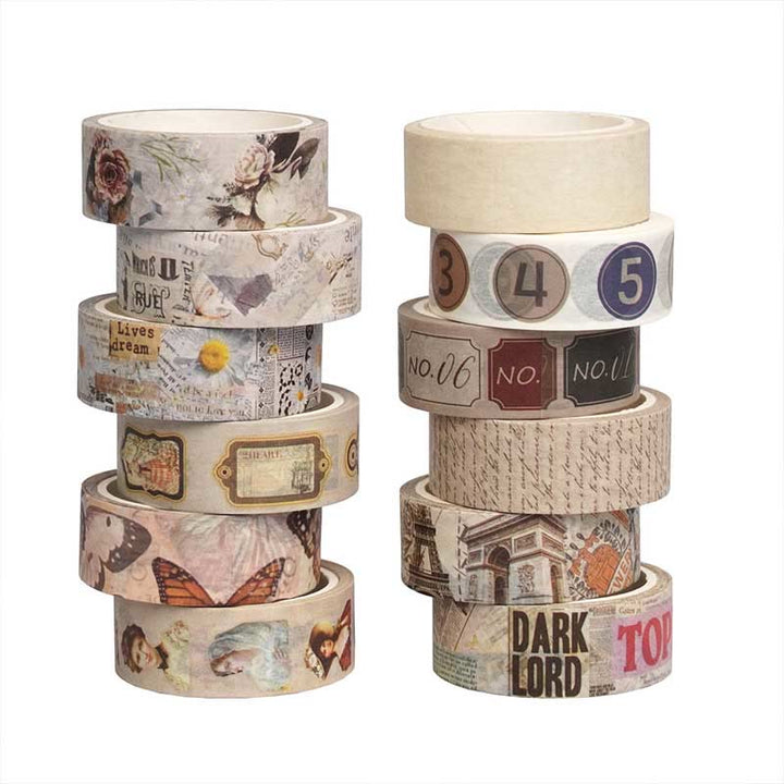 12 Rolls Set Vintage Newspaper Series Washi Tape Scrapbook Tape