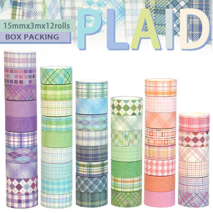 12 Rolls Set Grid Pattern Series Washi Tape Scrapbook Tape