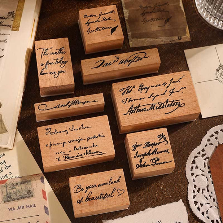 8 Styles Retro English Text Wooden Stamps For Card Making