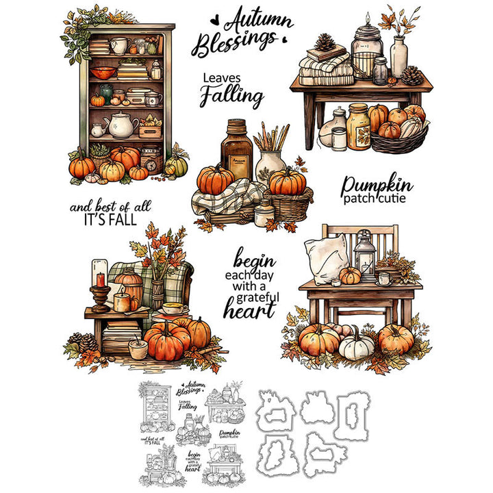 Pumpkin House Stamp Cutting Dies Set For Handmade Postcard Crafts