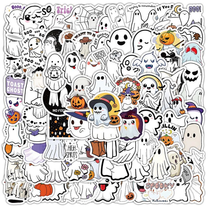 100pcs Cute White Ghost Series Sticker For DIY Journal Decor