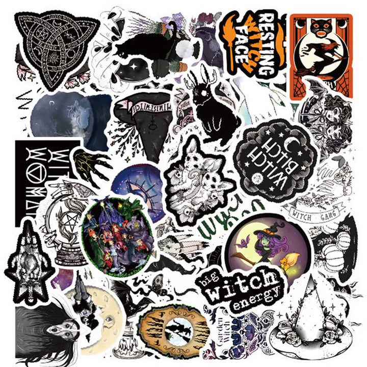 50pcs Black Witch Series Graffiti Sticker For Diy Journal Decor