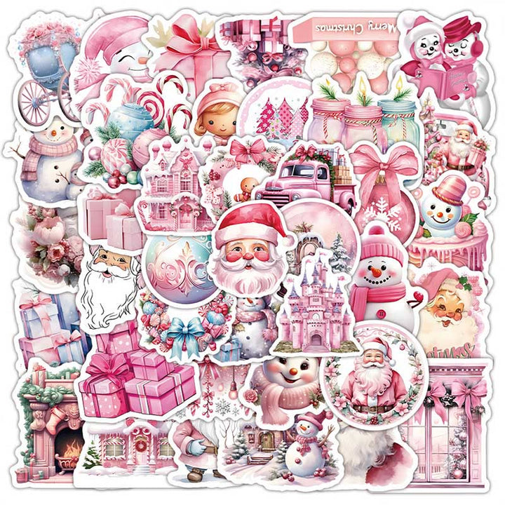 52pcs Pink Christmas Series Graffiti Sticker For Diy Journal Decor