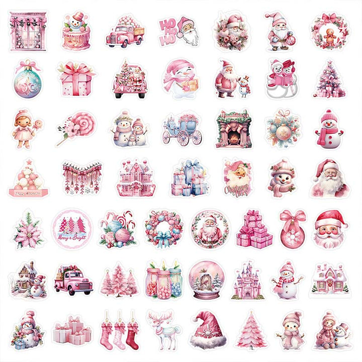 52pcs Pink Christmas Series Graffiti Sticker For Diy Journal Decor