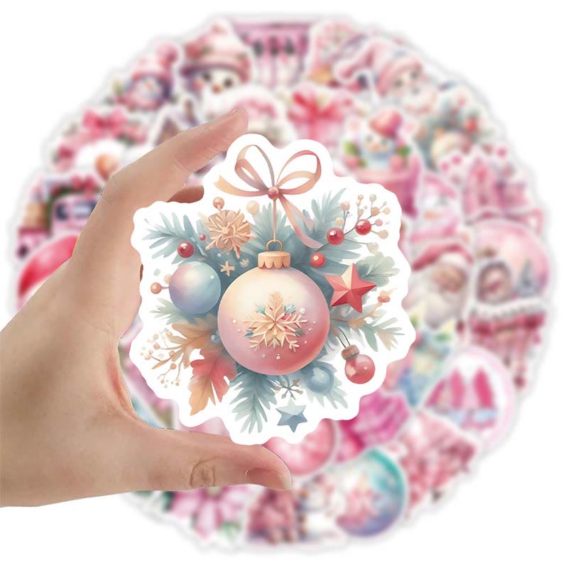 52pcs Pink Christmas Series Graffiti Sticker For Diy Journal Decor