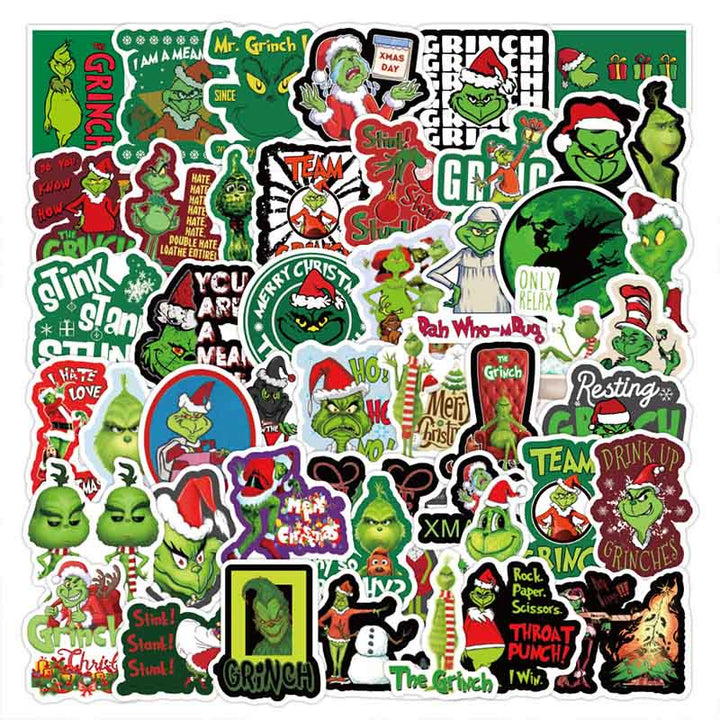 50pcs Green Grinch Christmas Series Sticker For DIY Journal Decor