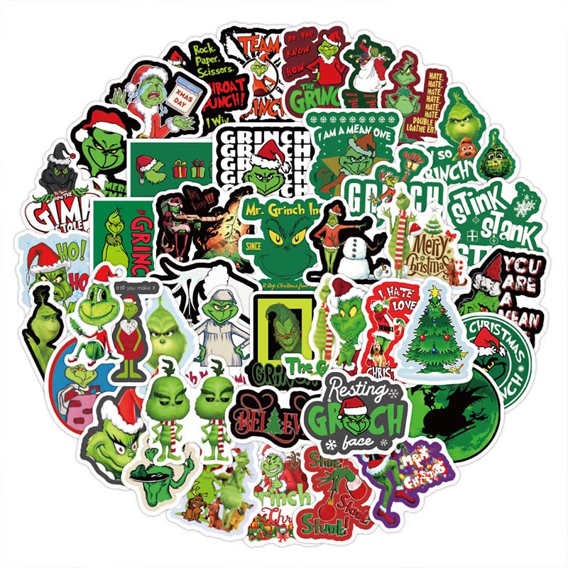 50pcs Green Grinch Christmas Series Sticker For DIY Journal Decor