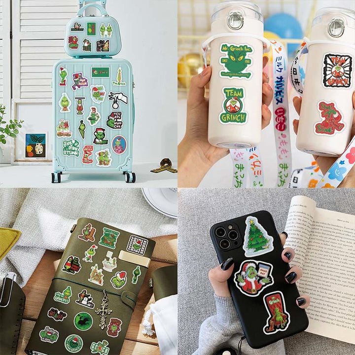 50pcs Green Grinch Christmas Series Sticker For DIY Journal Decor