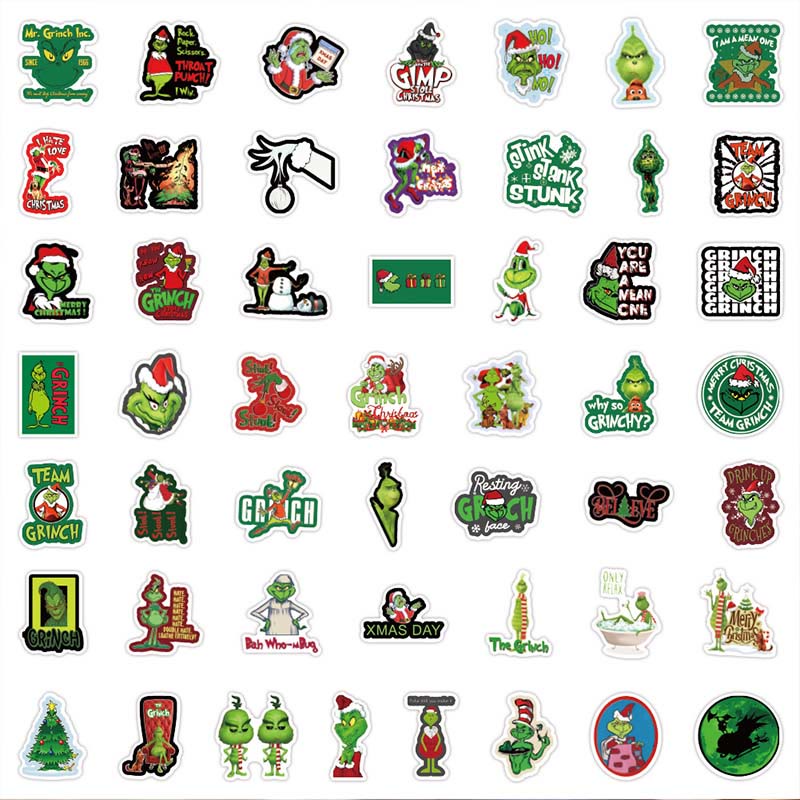 50pcs Green Grinch Christmas Series Sticker For DIY Journal Decor