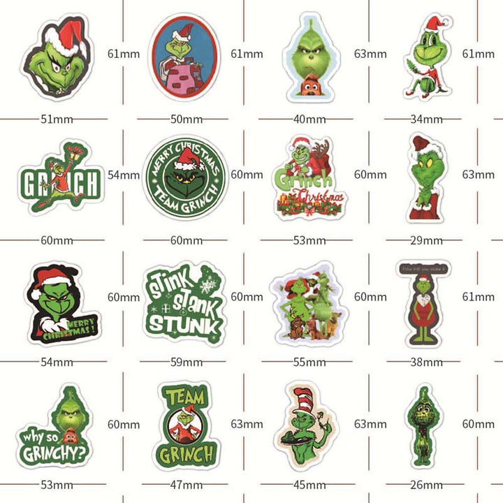 50pcs Green Grinch Christmas Series Sticker For DIY Journal Decor